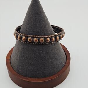 Cooper Tone Cuff Bracelet Ball Bead Rope Edge Southwestern Cowgirl Stackable